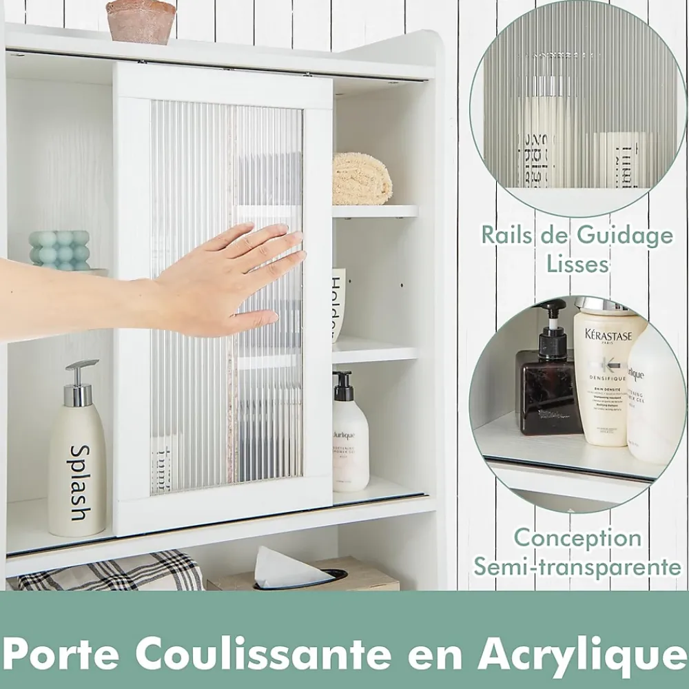 Meuble Wc|Giantex Armoire de Rangement Au-Dessus Toilettes Porte Coulissante Etagere Reglables Meuble WC Autoportant Cadre en Metal Blanc