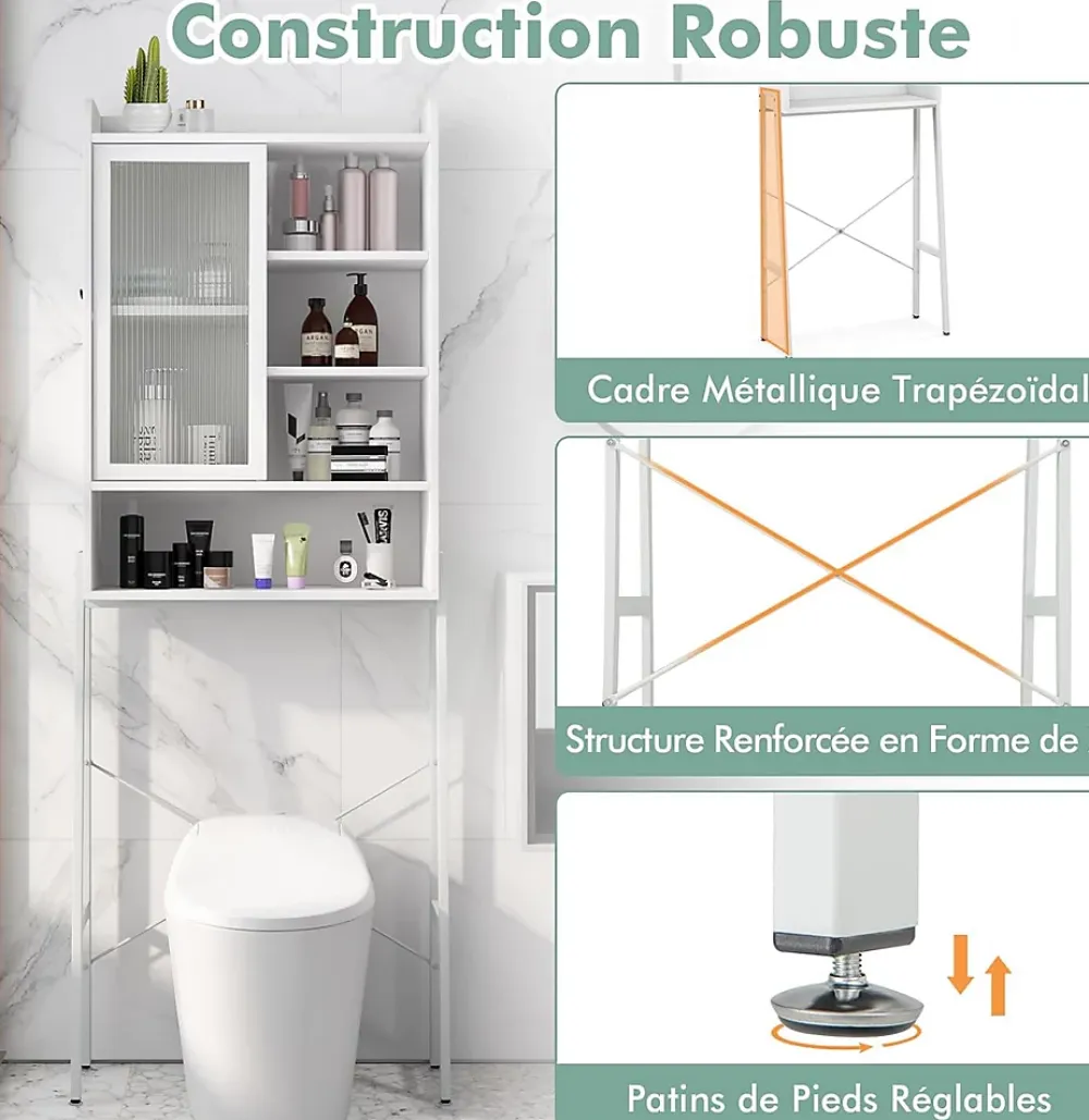 Meuble Wc|Giantex Armoire de Rangement Au-Dessus Toilettes Porte Coulissante Etagere Reglables Meuble WC Autoportant Cadre en Metal Blanc