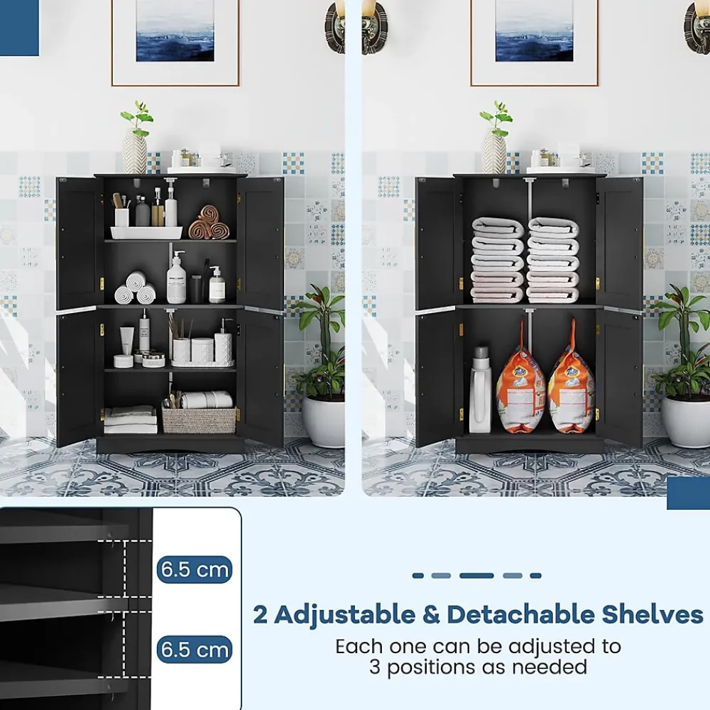 Giantex Armoire de Rangement de Salle de Bain, Armoire sur Sol avec 4 Portes, 2 Étagères Réglables et Détachables,60 x 30 x 110 CM (Noir)