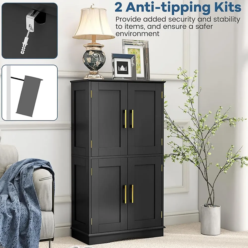 Giantex Armoire de Rangement de Salle de Bain, Armoire sur Sol avec 4 Portes, 2 Étagères Réglables et Détachables,60 x 30 x 110 CM (Noir)