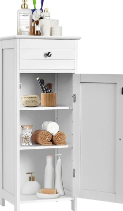 Giantex Armoire de Rangement pour Salle de Bain Meuble de Toilette sur Pied en MDF avec Tiroir et 2 Etagere Reglable a Hauteurs