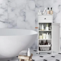 Giantex Armoire de Rangement pour Salle de Bain Meuble de Toilette sur Pied en MDF avec Tiroir et 2 Etagere Reglable a Hauteurs