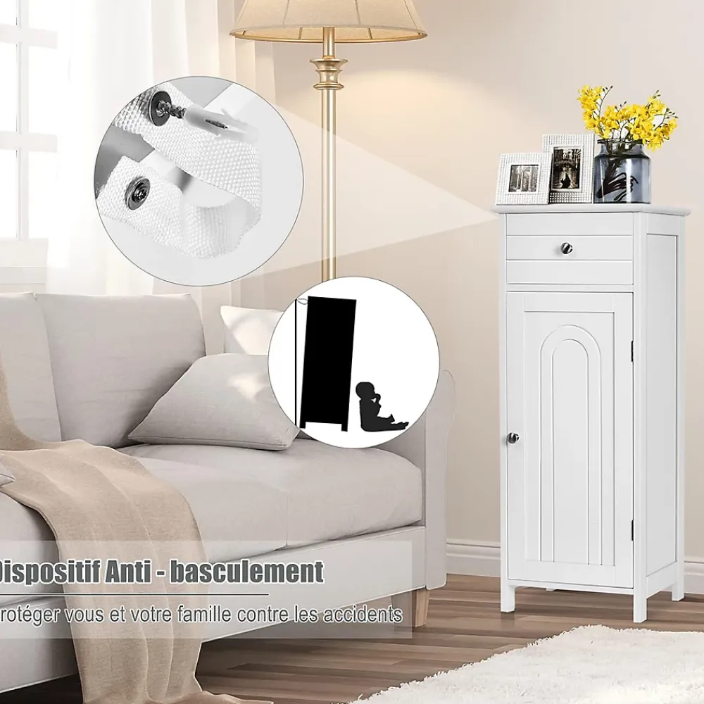Giantex Armoire de Rangement pour Salle de Bain Meuble de Toilette sur Pied en MDF avec Tiroir et 2 Etagere Reglable a Hauteurs
