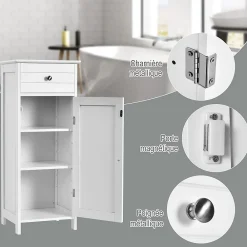 Giantex Armoire de Rangement pour Salle de Bain Meuble de Toilette sur Pied en MDF avec Tiroir et 2 Etagere Reglable a Hauteurs