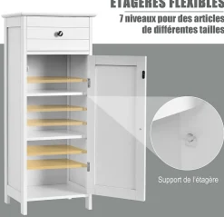 Giantex Armoire de Rangement pour Salle de Bain Meuble de Toilette sur Pied en MDF avec Tiroir et 2 Etagere Reglable a Hauteurs