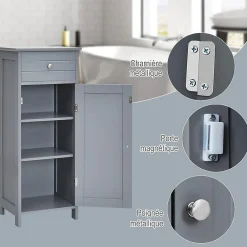 Giantex Armoire de Rangement pour Salle de Bain Meuble de Toilette sur Pied en MDF avec Tiroir et 2 Etagere Reglable a Hauteurs