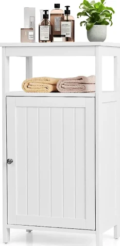 Giantex Armoire de Rangement Salle de Bain, Etagere avec Compartiment et Casier, 2 Etageres a Hauteur Reglable, 45x30x84cm (Blanc)