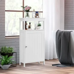 Giantex Armoire de Rangement Salle de Bain, Etagere avec Compartiment et Casier, 2 Etageres a Hauteur Reglable, 45x30x84cm (Blanc)