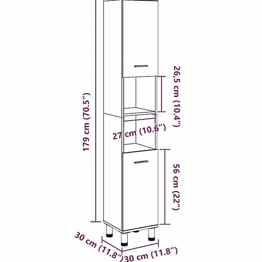 Meuble Wc|Vidaxl Armoire de salle de bain vieux bois 30x30x179cm bois ingénierie
