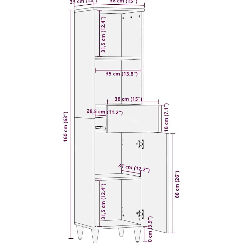 Meuble Wc|Vidaxl Armoire de salle de bain 38x33x160 cm bois massif de manguier