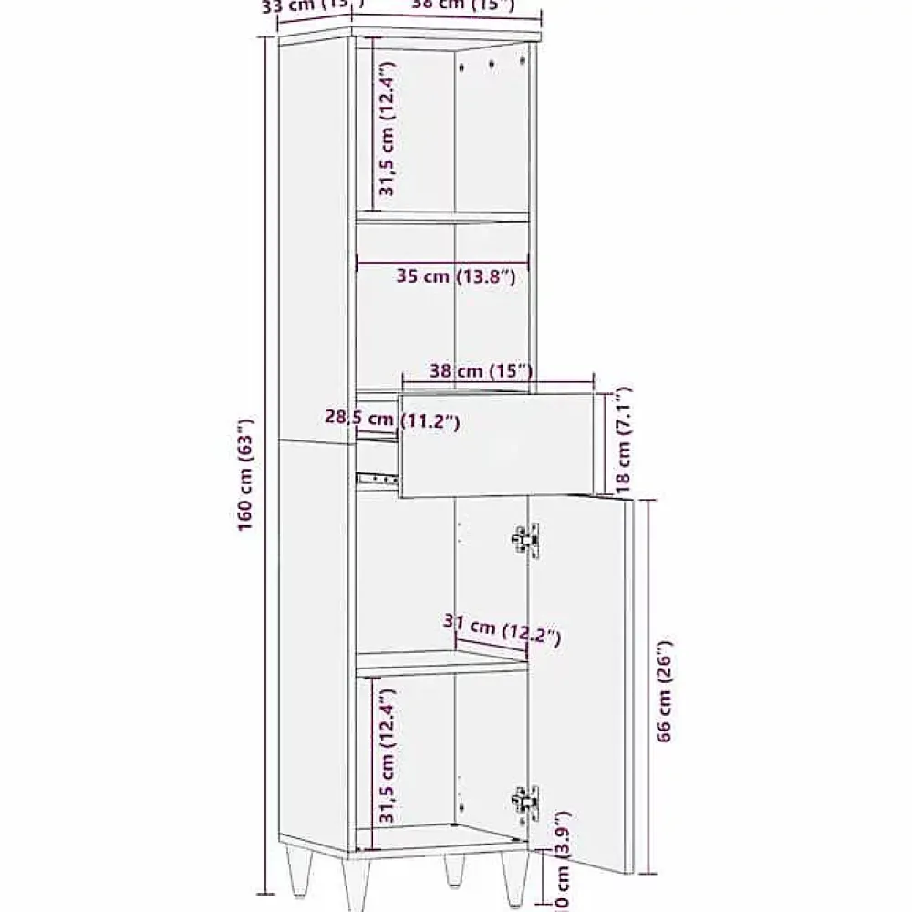 Meuble Wc|Vidaxl Armoire de salle de bain 38x33x160 cm bois massif de manguier