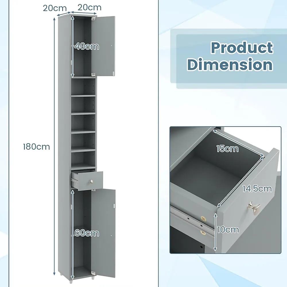 Giantex Armoire de Salle de Bain Haut avec 2 Portes 1 Tiroir 5 Etageres Reglables Dispositif Anti-basculement Meuble Colonne Rangement