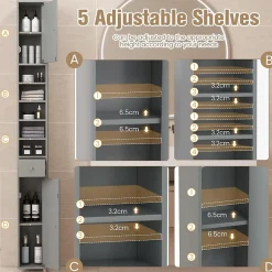 Giantex Armoire de Salle de Bain Haut avec 2 Portes 1 Tiroir 5 Etageres Reglables Dispositif Anti-basculement Meuble Colonne Rangement