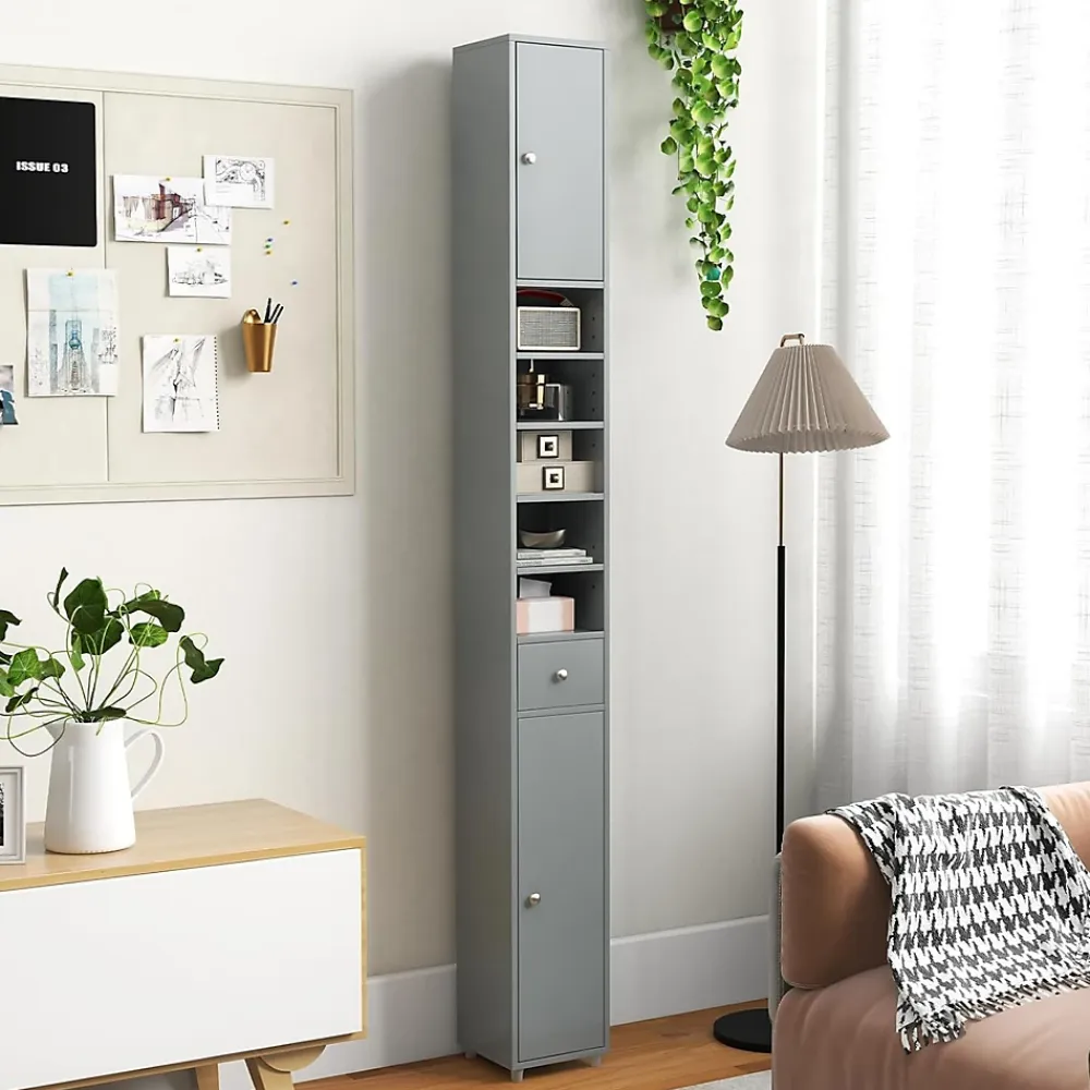 Giantex Armoire de Salle de Bain Haut avec 2 Portes 1 Tiroir 5 Etageres Reglables Dispositif Anti-basculement Meuble Colonne Rangement