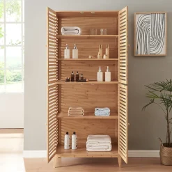 Armoire De Salle De Bains|[En.Casa] Armoire de salle de bain Raurgela bambou 180 x 80 x 40 cm naturel en.casa