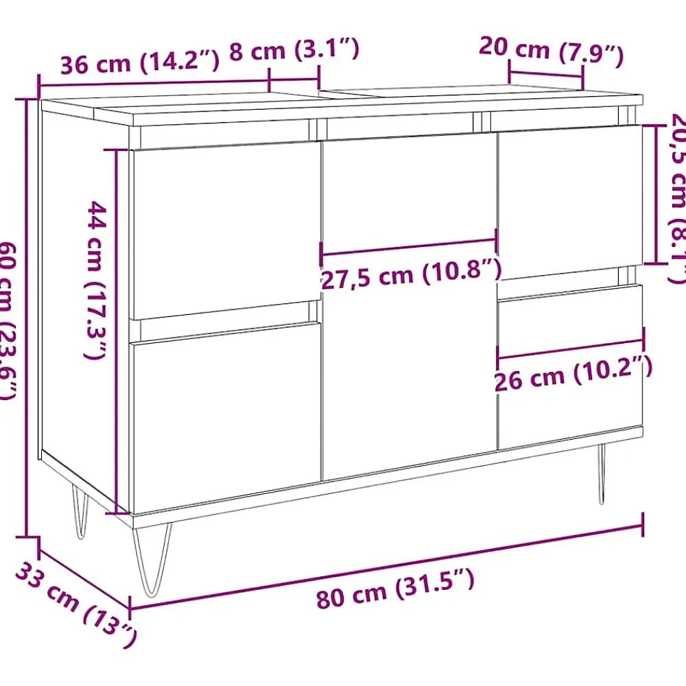 Vidaxl Armoire de salle de bain vieux bois 80x33x60 cm bois ingénierie