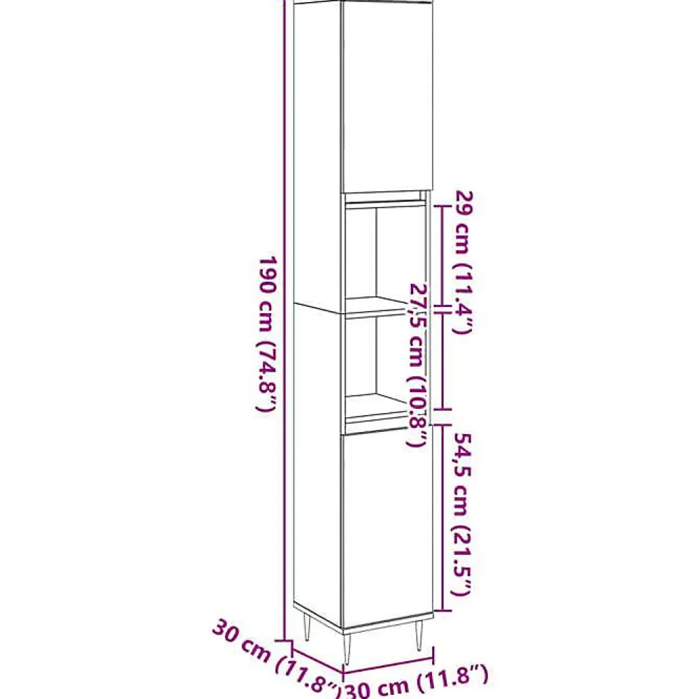 Meuble Wc|Vidaxl Armoire de salle de bain vieux bois 30x30x190cm bois ingénierie