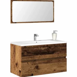 Meuble Wc|Vidaxl Armoire de salle de bain et miroir vieux bois bois d'ingénierie