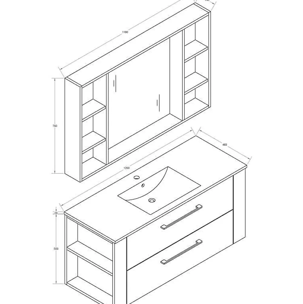 Jindoli Armoire de salle de bain avec miroir chêne brun 120 cm Aquanoma