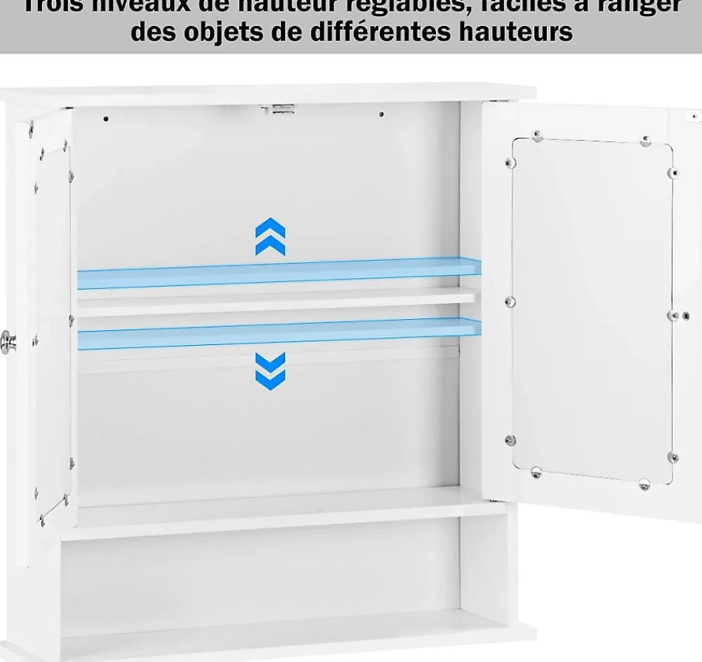 Armoire De Salle De Bains|Giantex Armoire de Salle de Bain Murale avec Miroir, Armoire Suspendue avec étagère Réglable, 2 Porte&3 étagère, 56x13x58CM,Blanc