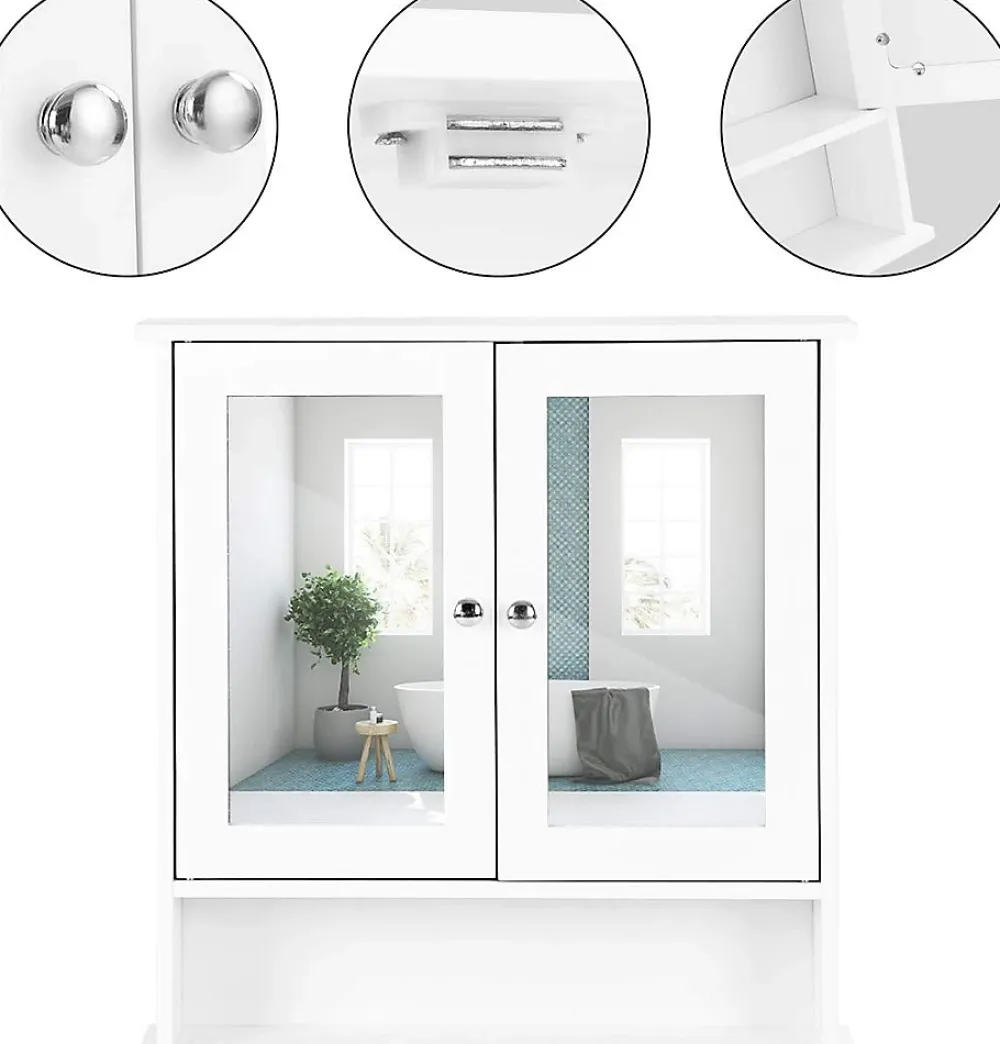 Armoire De Salle De Bains|Giantex Armoire de Salle de Bain Murale avec Miroir, Armoire Suspendue avec étagère Réglable, 2 Porte&3 étagère, 56x13x58CM,Blanc