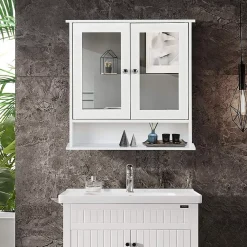 Armoire De Salle De Bains|Giantex Armoire de Salle de Bain Murale avec Miroir, Armoire Suspendue avec étagère Réglable, 2 Porte&3 étagère, 56x13x58CM,Blanc