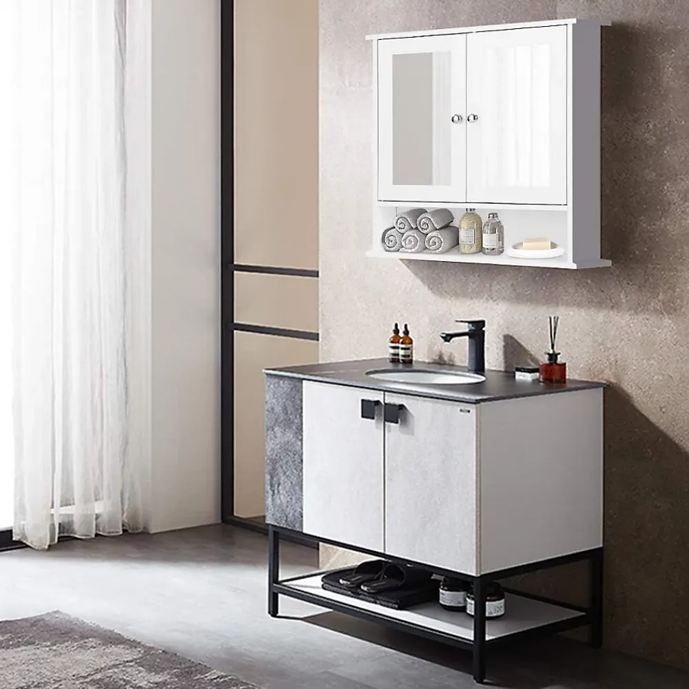 Armoire De Salle De Bains|Giantex Armoire de Salle de Bain Murale avec Miroir, Armoire Suspendue avec étagère Réglable, 2 Porte&3 étagère, 56x13x58CM,Blanc