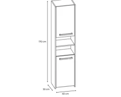 3xE Living Armoire de salle de bain, blanc mat, 170 x 40 x 30 cm