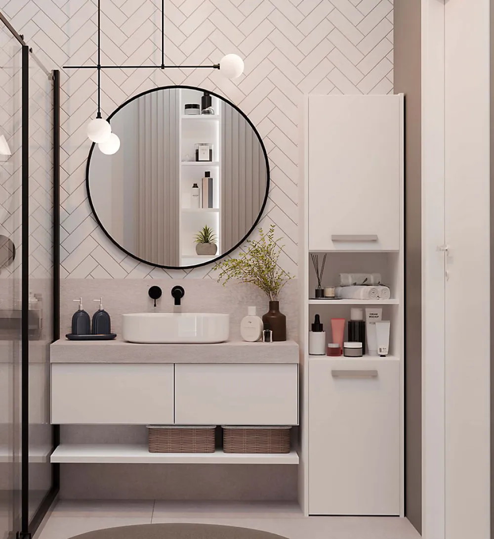 3xE Living Armoire de salle de bain, blanc mat, 170 x 40 x 30 cm