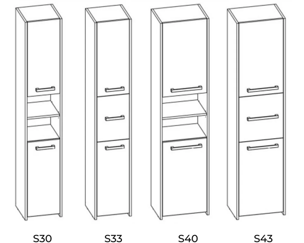3xE Living Armoire de salle de bain, blanc mat, 170 x 40 x 30 cm