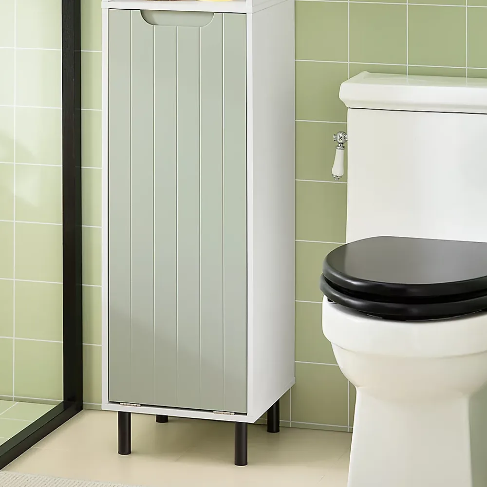 Meuble De Salle De Bains Faible Profondeur|Colonne De Salle De Bains|Sobuy Armoire de Salle de Bain, Meuble de Rangement avec Panier à Linge, BZR137-GR,