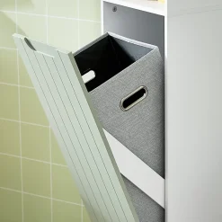 Meuble De Salle De Bains Faible Profondeur|Colonne De Salle De Bains|Sobuy Armoire de Salle de Bain, Meuble de Rangement avec Panier à Linge, BZR137-GR,