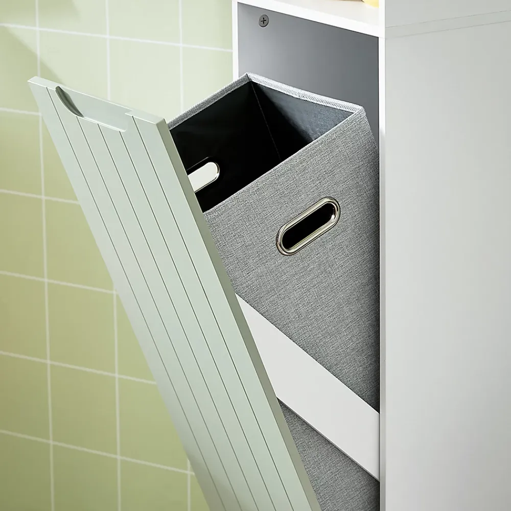 Meuble De Salle De Bains Faible Profondeur|Colonne De Salle De Bains|Sobuy Armoire de Salle de Bain, Meuble de Rangement avec Panier à Linge, BZR137-GR,