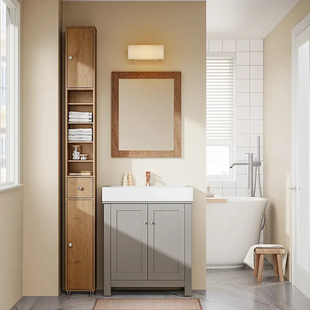 Colonne De Salle De Bains|Sobuy Armoire de Salle de Bain Étroite avec Tiroir et Étagères Réglables en Bois