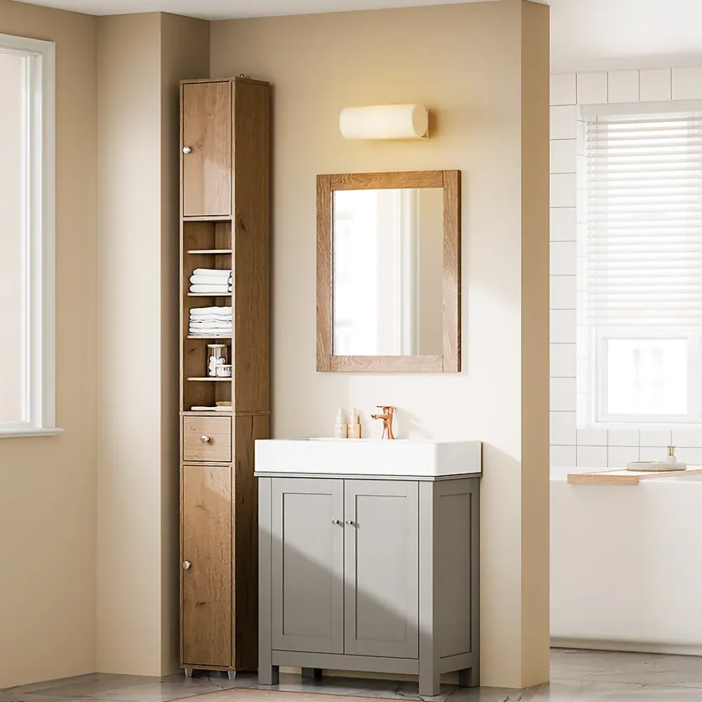 Colonne De Salle De Bains|Sobuy Armoire de Salle de Bain Étroite avec Tiroir et Étagères Réglables en Bois