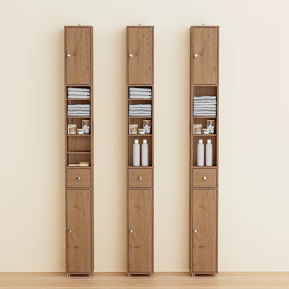 Colonne De Salle De Bains|Sobuy Armoire de Salle de Bain Étroite avec Tiroir et Étagères Réglables en Bois