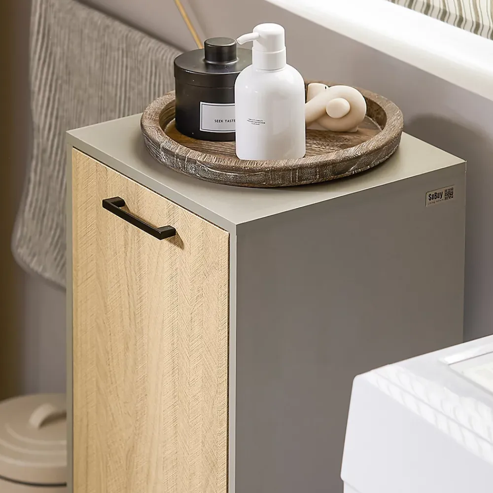 Sobuy Armoire de Salle de Bain, Armoire à Linge, Corbeille à Linge, BZR132-NG,