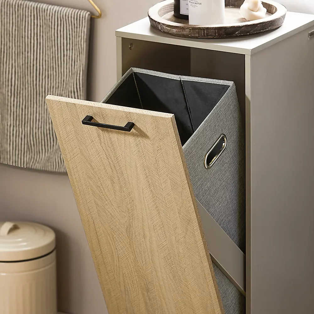 Sobuy Armoire de Salle de Bain, Armoire à Linge, Corbeille à Linge, BZR132-NG,