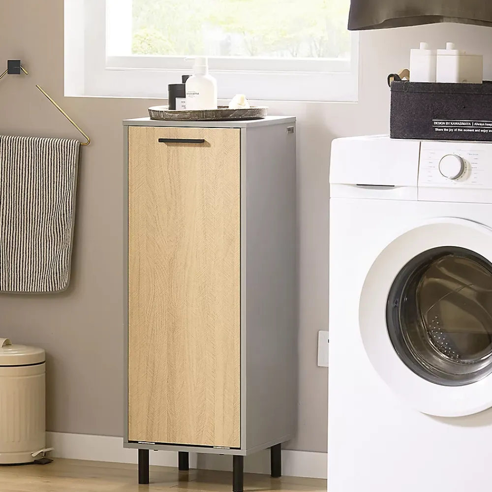 Sobuy Armoire de Salle de Bain, Armoire à Linge, Corbeille à Linge, BZR132-NG,