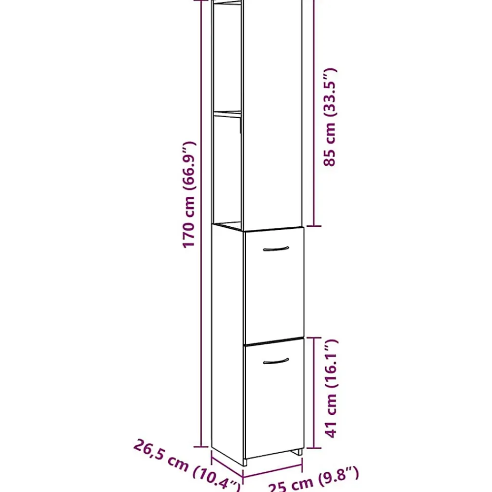 Meuble Wc|Vidaxl Armoire de salle de bain vieux bois 25x25x170cm bois ingénierie