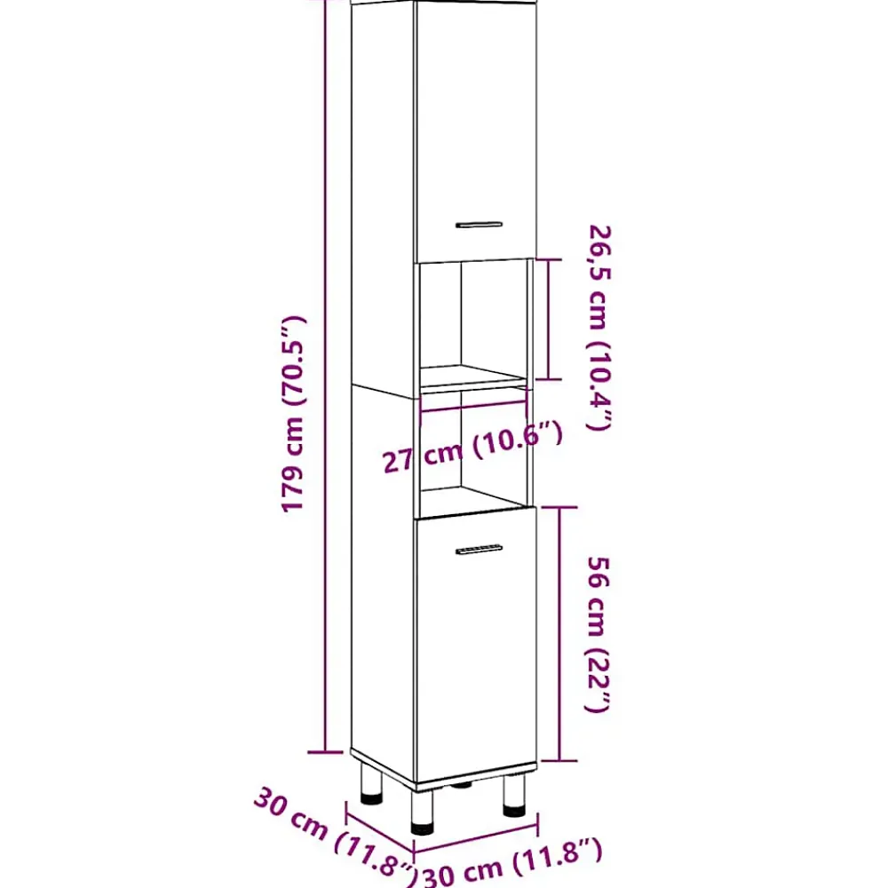 Vidaxl Armoire de salle de bain Gris béton 30x30x179 cm Aggloméré