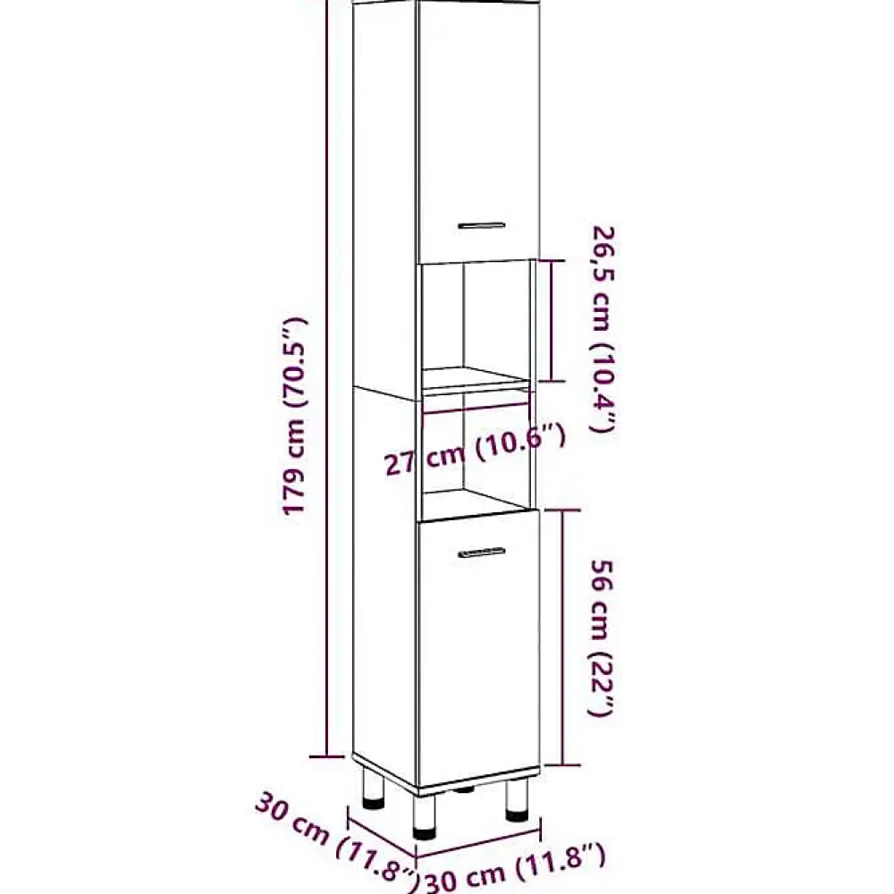 Vidaxl Armoire de salle de bain Gris béton 30x30x179 cm Aggloméré