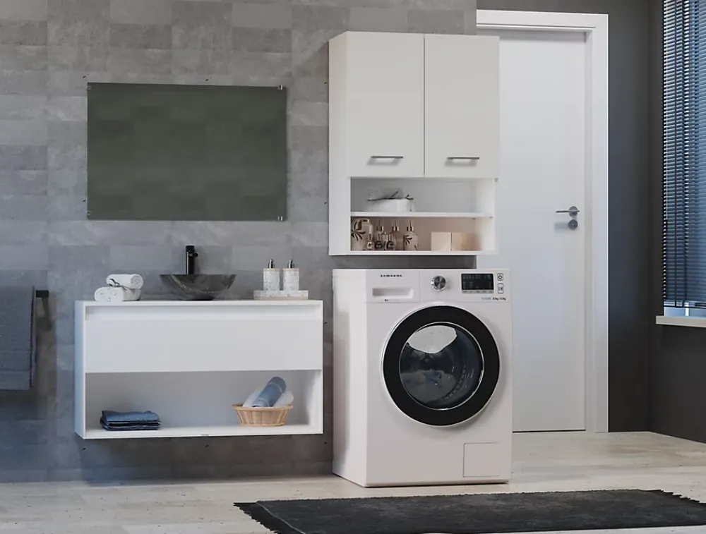 Armoire De Salle De Bains|3xE Living Armoire de salle de bain pour machine à laver, 30 x 64 x 90 cm, blanc mat