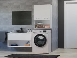 Armoire De Salle De Bains|3xE Living Armoire de salle de bain pour machine à laver, 30 x 64 x 90 cm, blanc mat
