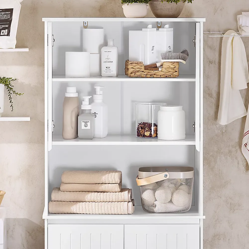Armoire De Salle De Bains|Sobuy Armoire de Salle de Bain Sac à Linge, Portes, 2 Paniers à Linge, BZR150-W,