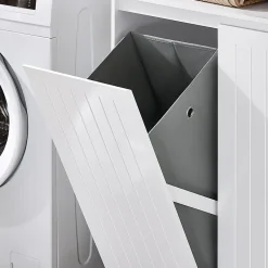 Armoire De Salle De Bains|Sobuy Armoire de Salle de Bain Sac à Linge, Portes, 2 Paniers à Linge, BZR150-W,