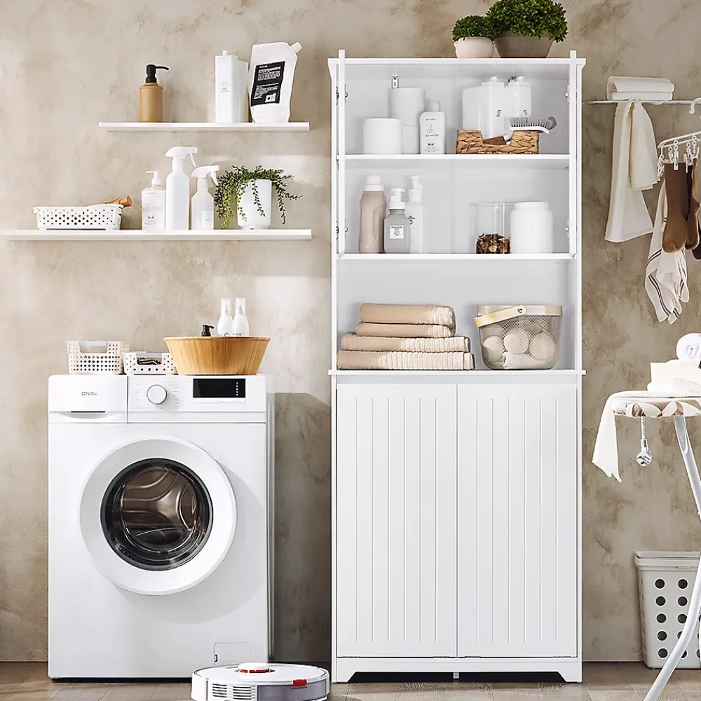 Armoire De Salle De Bains|Sobuy Armoire de Salle de Bain Sac à Linge, Portes, 2 Paniers à Linge, BZR150-W,