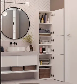 3xE Living Armoire de salle de bain, blanc mat, 170 x 40 x 30 cm