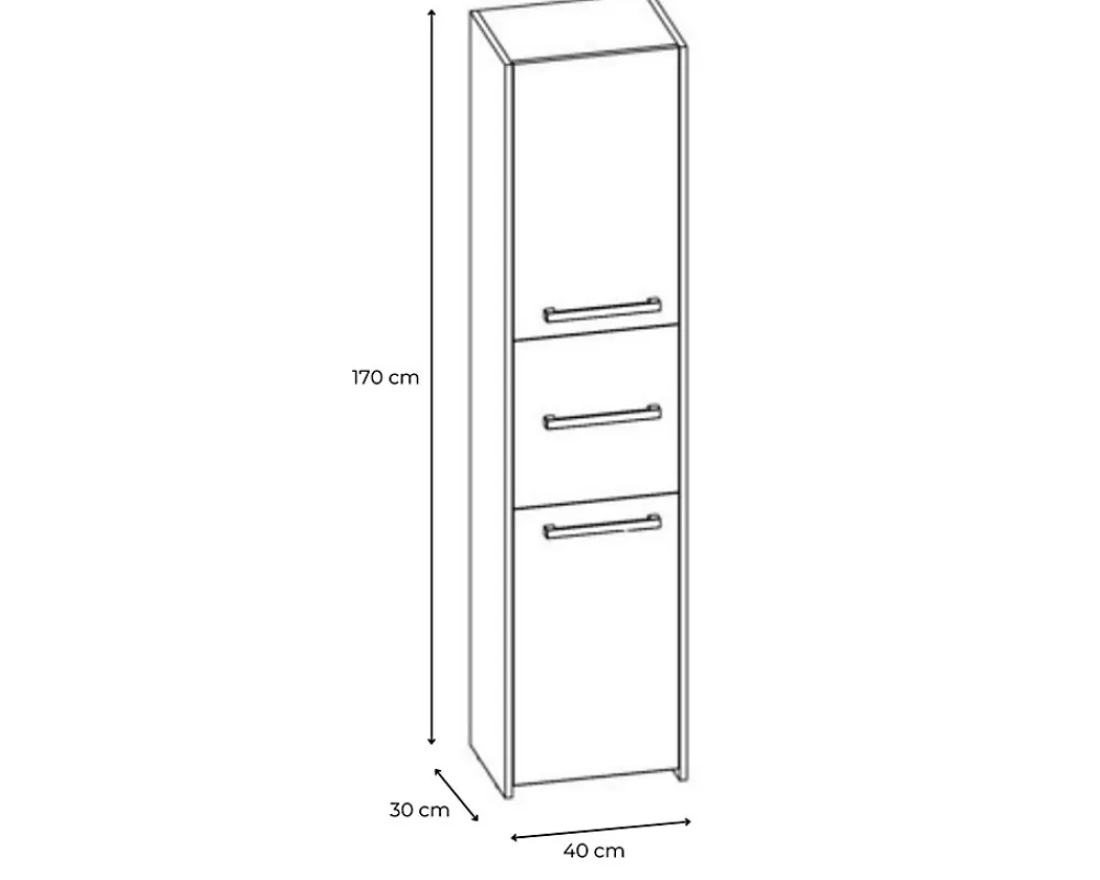 3xE Living Armoire de salle de bain, blanc mat, 170 x 40 x 30 cm