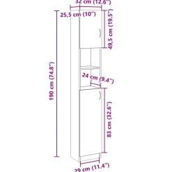 Vidaxl Armoire de salle de bain Chêne sonoma 32x25,5x190 cm Aggloméré
